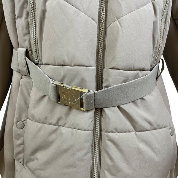 Michael Kors Women's Gray Quilted Hooded Puffer Coat With Faux Fur Trim Size 2X