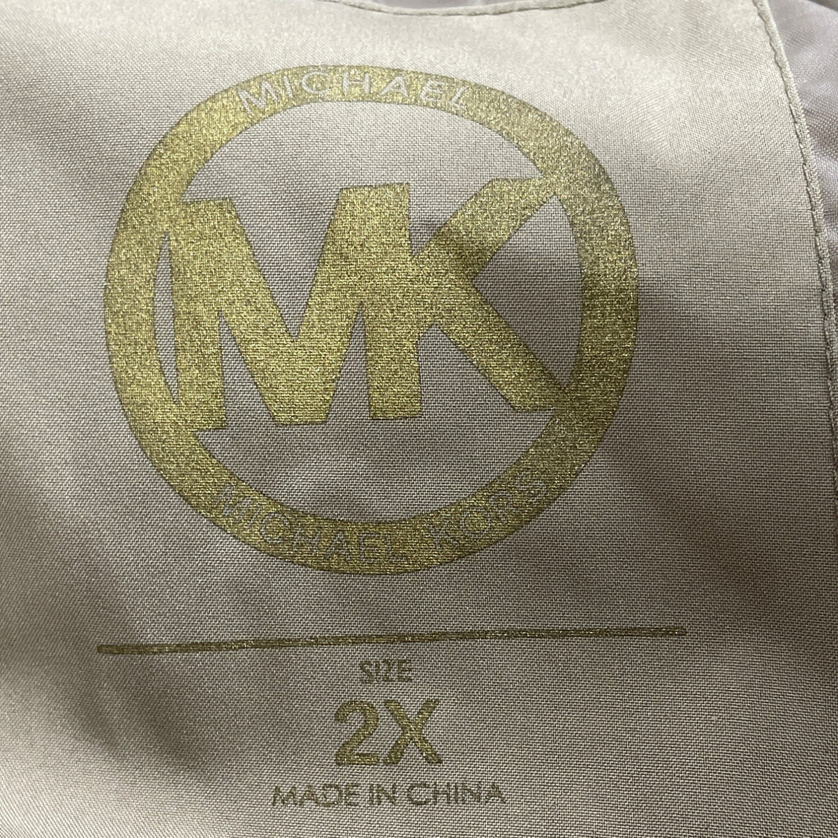 Michael Kors Women's Gray Quilted Hooded Puffer Coat With Faux Fur Trim Size 2X