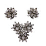 Vintage Floral Clip-On Earrings & Brooch Set White Milk Glass Rhinestones