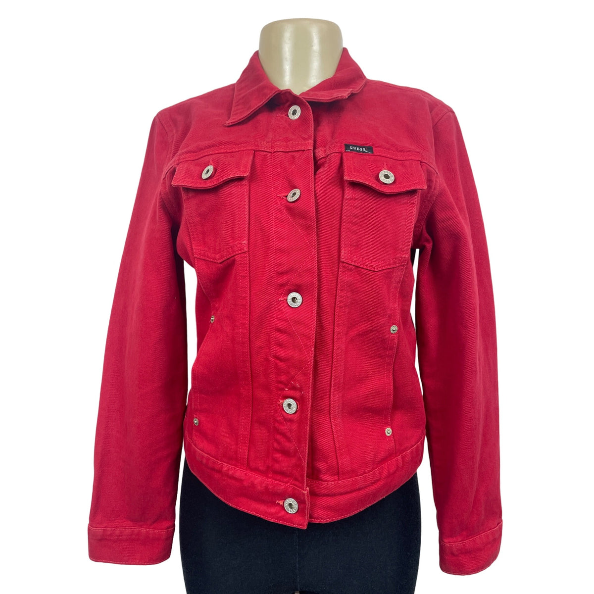 Vintage Guess Jeans Women's Button Down Red Denim Jean Jacket Sz M