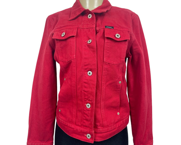 Vintage Guess Jeans Women's Button Down Red Denim Jean Jacket Sz M