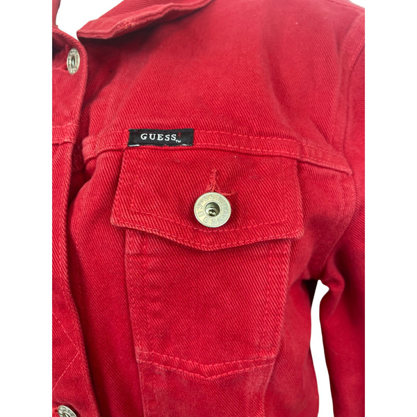 Vintage Guess Jeans Women's Button Down Red Denim Jean Jacket Sz M