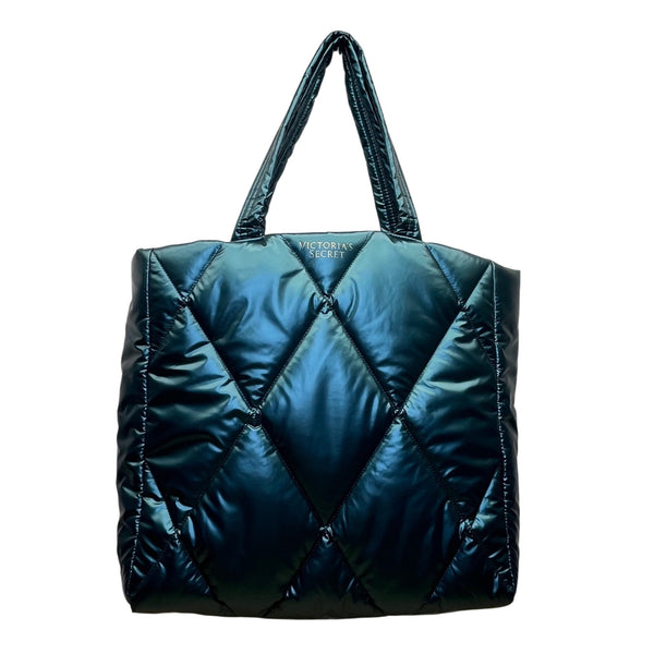 Victoria’s Secret Women’s Green Teal Puffer Quilted Diamond Stitch Tote Bag Sz L