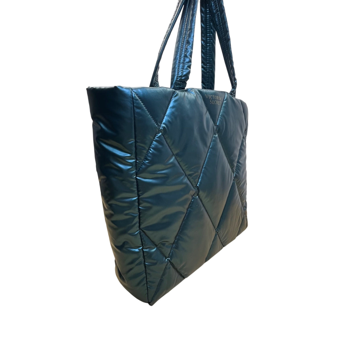 Victoria’s Secret Women’s Green Teal Puffer Quilted Diamond Stitch Tote Bag Sz L