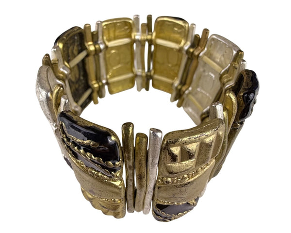 Chicos Womens Gold Tone & Black Statement Stretch Bracelet Unique Modern Design