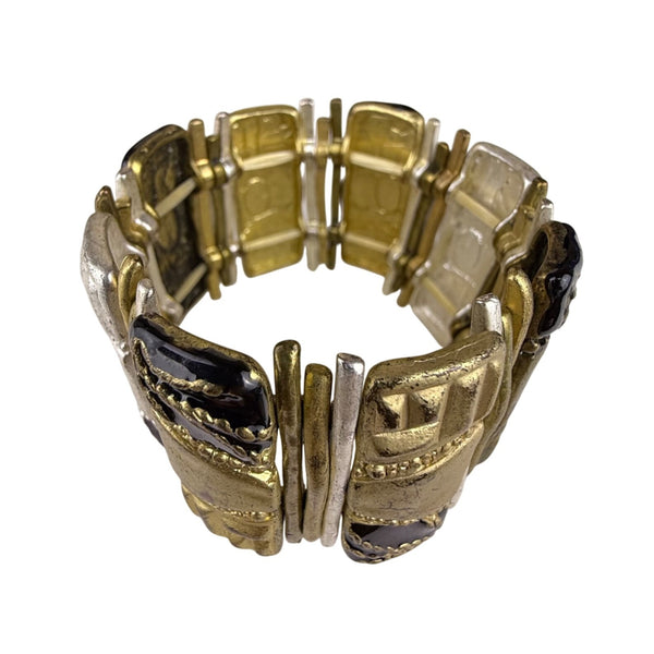 Chicos Womens Gold Tone & Black Statement Stretch Bracelet Unique Modern Design