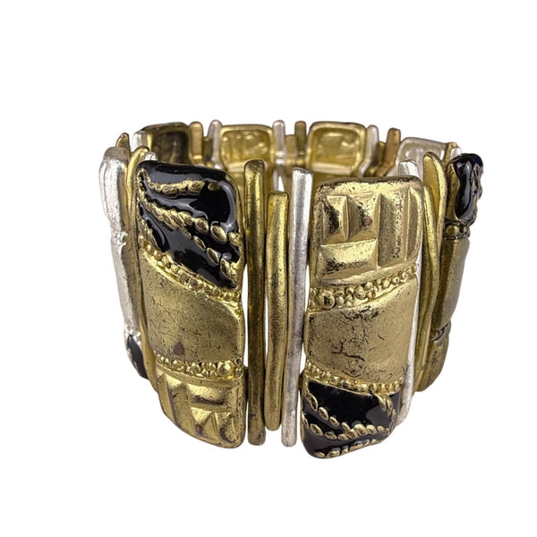 Chicos Womens Gold Tone & Black Statement Stretch Bracelet Unique Modern Design