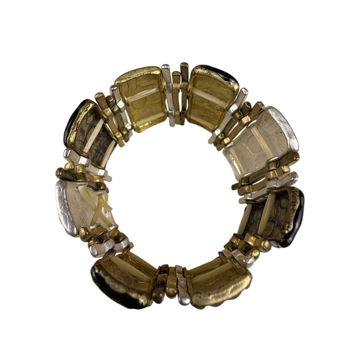 Chicos Womens Gold Tone & Black Statement Stretch Bracelet Unique Modern Design