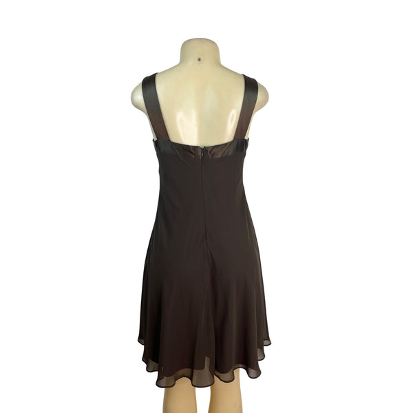 JS Boutique Beaded Halter Neck Brown Chiffon Cocktail Dress With Back Zip Size 8