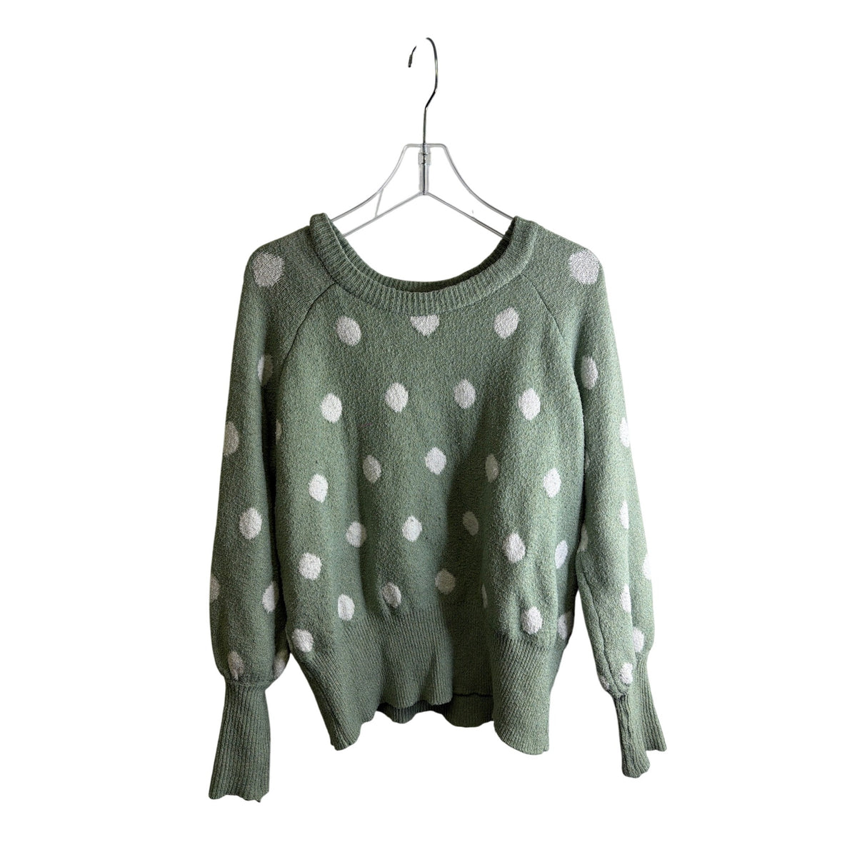 Lauren Conrad Womens Green Polka Dot Knit Crewneck Sweater Long Sleeve Size L