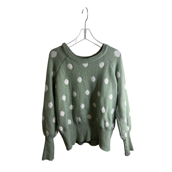 Lauren Conrad Womens Green Polka Dot Knit Crewneck Sweater Long Sleeve Size L