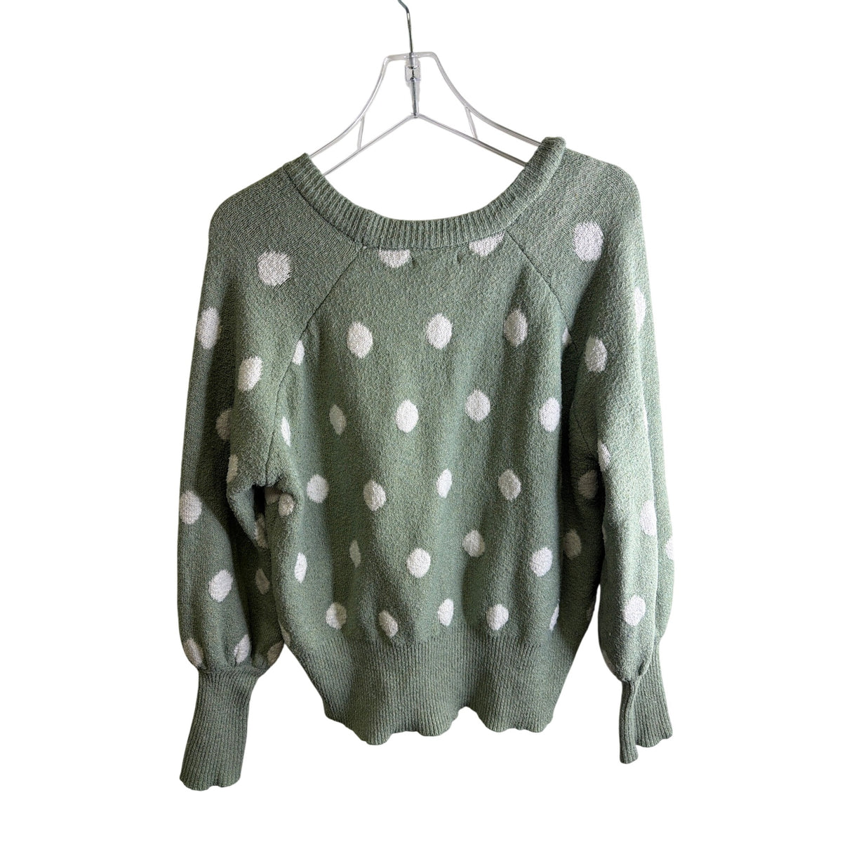 Lauren Conrad Womens Green Polka Dot Knit Crewneck Sweater Long Sleeve Size L