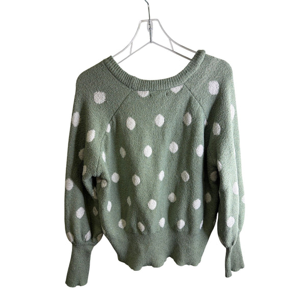 Lauren Conrad Womens Green Polka Dot Knit Crewneck Sweater Long Sleeve Size L