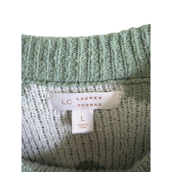 Lauren Conrad Womens Green Polka Dot Knit Crewneck Sweater Long Sleeve Size L
