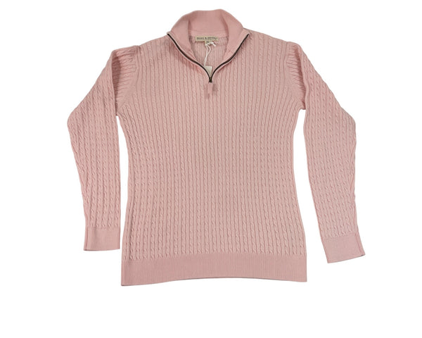 Hope & Henry Pink Cable Knit Quarter-Zip Mock Neck Sweater Boy Youth Sz XL - New