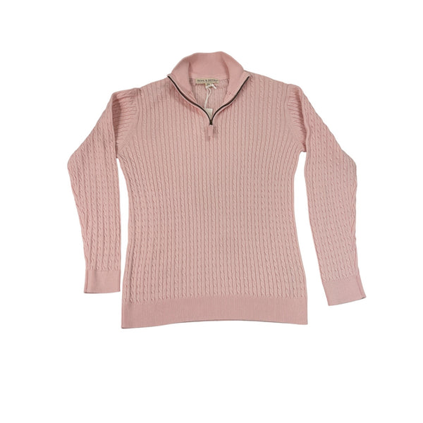 Hope & Henry Pink Cable Knit Quarter-Zip Mock Neck Sweater Boy Youth Sz XL - New