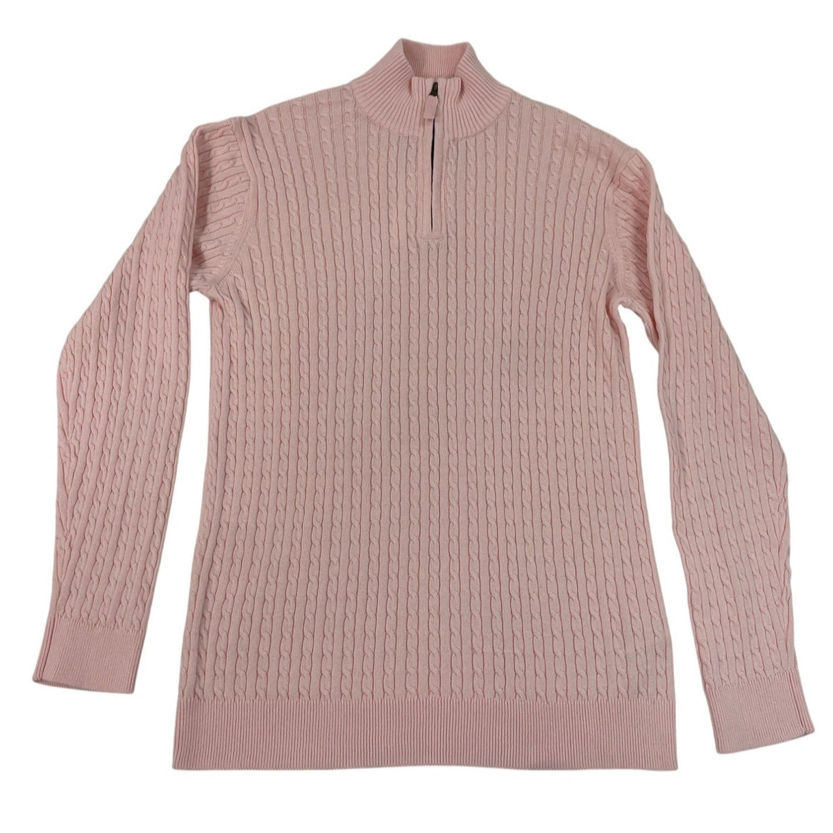 Hope & Henry Pink Cable Knit Quarter-Zip Mock Neck Sweater Boy Youth Sz XL - New
