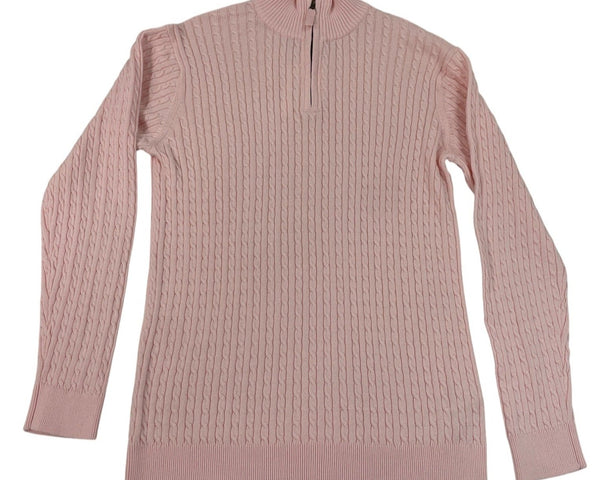 Hope & Henry Pink Cable Knit Quarter-Zip Mock Neck Sweater Boy Youth Sz XL - New