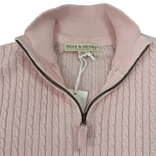 Hope & Henry Pink Cable Knit Quarter-Zip Mock Neck Sweater Boy Youth Sz XL - New