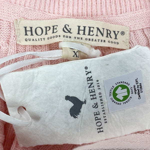 Hope & Henry Pink Cable Knit Quarter-Zip Mock Neck Sweater Boy Youth Sz XL - New