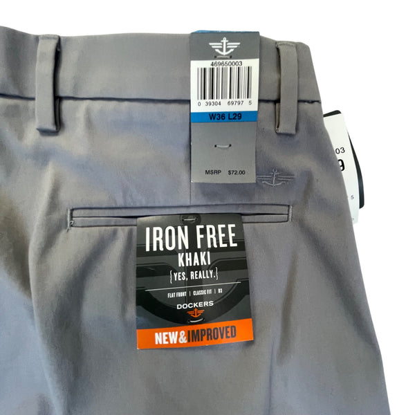 Dockers Men's Gray Cotton Blend Iron Free Straight Fit Khaki Pants Size 36x29