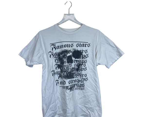 Famous Stars And Straps Mens White Graphic Skull T-Shirt Medium 100% Cotton