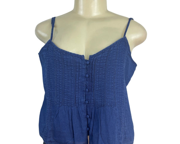 American Eagle Blue Button-Front Sleeveless Top With Adjustable Straps Size M