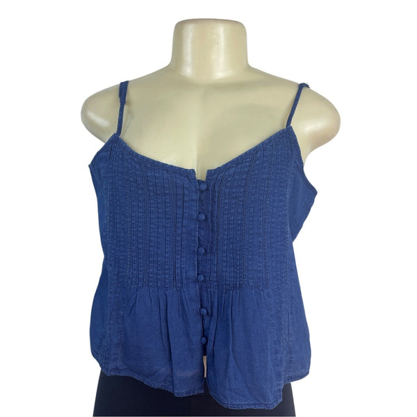 American Eagle Blue Button-Front Sleeveless Top With Adjustable Straps Size M