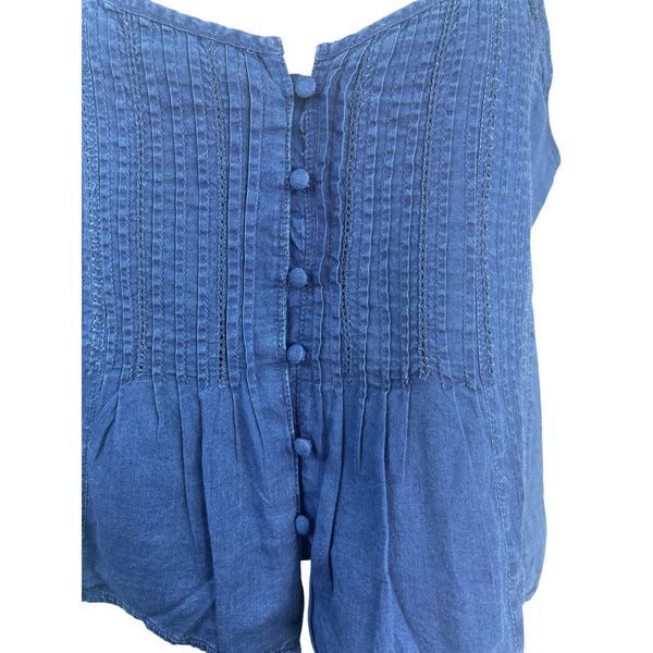 American Eagle Blue Button-Front Sleeveless Top With Adjustable Straps Size M