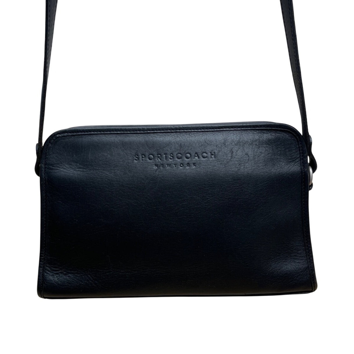 Sportscoach New York Black Leather Crossbody Bag With Zip Closure & Tag Sz M