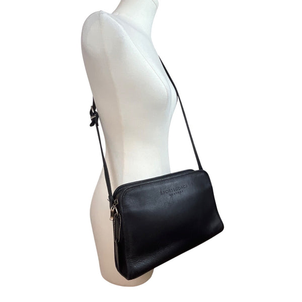 Sportscoach New York Black Leather Crossbody Bag With Zip Closure & Tag Sz M