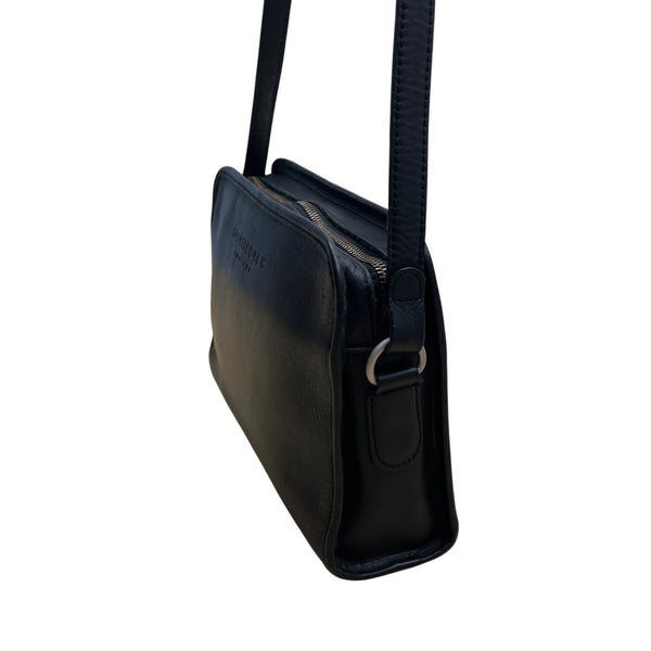 Sportscoach New York Black Leather Crossbody Bag With Zip Closure & Tag Sz M