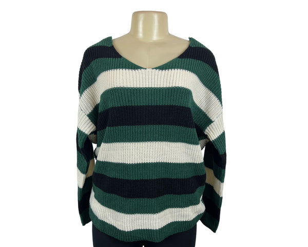 Miracle Women's Green, Beige & Black Knotted Back Pullover Sweatshirt Sz M/L
