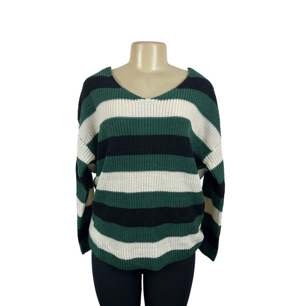 Miracle Women's Green, Beige & Black Knotted Back Pullover Sweatshirt Sz M/L