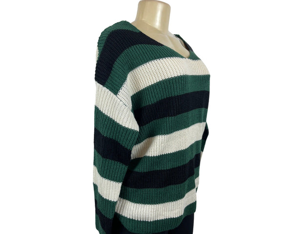 Miracle Women's Green, Beige & Black Knotted Back Pullover Sweatshirt Sz M/L