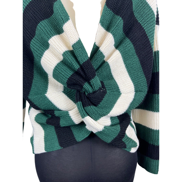 Miracle Women's Green, Beige & Black Knotted Back Pullover Sweatshirt Sz M/L