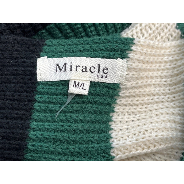 Miracle Women's Green, Beige & Black Knotted Back Pullover Sweatshirt Sz M/L