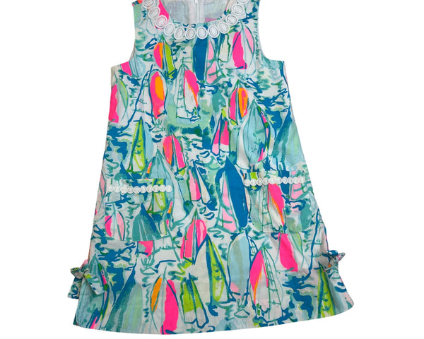 Lilly Pulitzer Girls Multi-Color Nautical Dress With Embellished Neck Sz 8