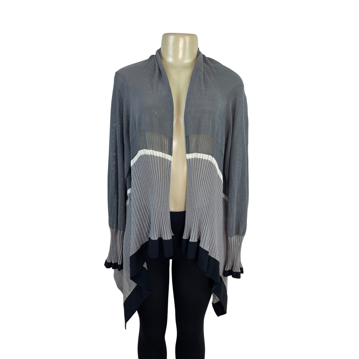 Babette Women's Gray Open Front Asymmetrical Long Cardigan Sz L