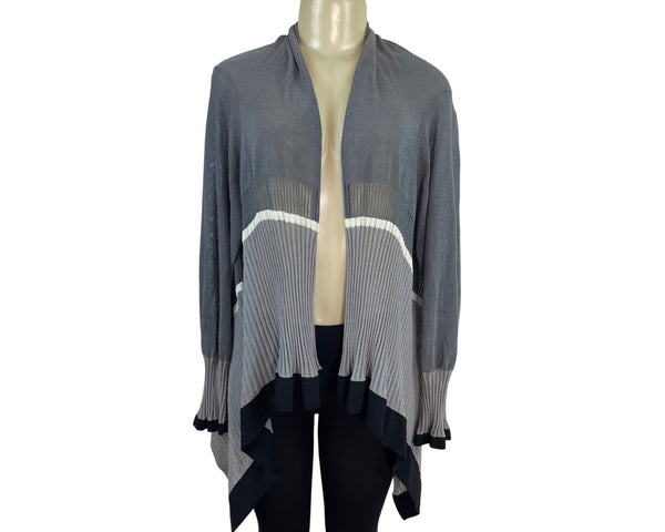 Babette Women's Gray Open Front Asymmetrical Long Cardigan Sz L