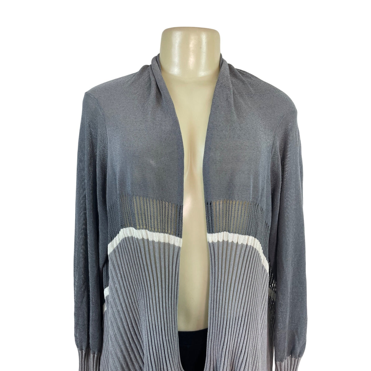 Babette Women's Gray Open Front Asymmetrical Long Cardigan Sz L