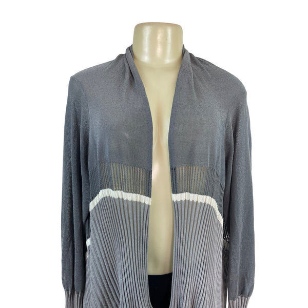 Babette Women's Gray Open Front Asymmetrical Long Cardigan Sz L