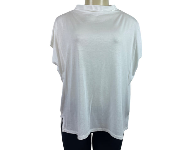 Eileen Fisher White Mock Neck Short Sleeve Top Womens Relaxed Fit Size S/P