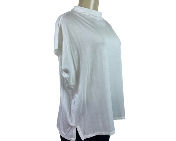 Eileen Fisher White Mock Neck Short Sleeve Top Womens Relaxed Fit Size S/P