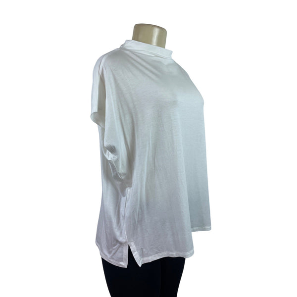 Eileen Fisher White Mock Neck Short Sleeve Top Womens Relaxed Fit Size S/P