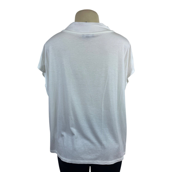 Eileen Fisher White Mock Neck Short Sleeve Top Womens Relaxed Fit Size S/P