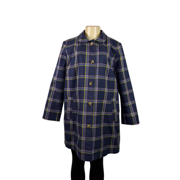Talbots Womens Navy Plaid Polyester Button-Up Coat Petite Classic Collar Sz XL