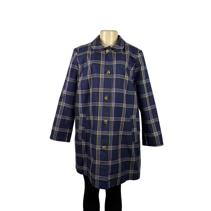 Talbots Womens Navy Plaid Polyester Button-Up Coat Petite Classic Collar Sz XL
