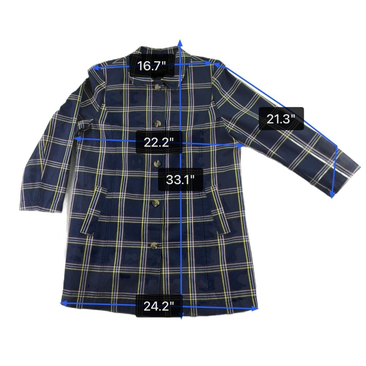 Talbots Womens Navy Plaid Polyester Button-Up Coat Petite Classic Collar Sz XL