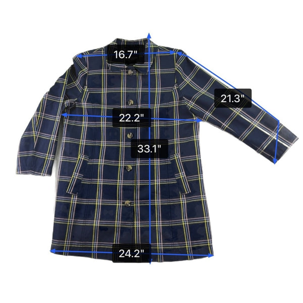 Talbots Womens Navy Plaid Polyester Button-Up Coat Petite Classic Collar Sz XL